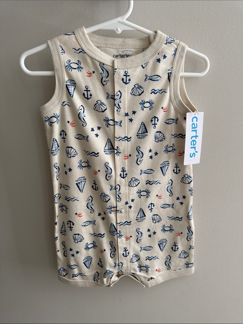 Carter's Nautical Sleeveless Romper - Cream with Navy & Red Accents